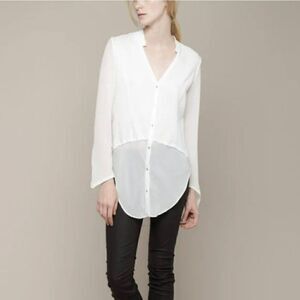 Helmut Lang Element Sheer Hem Shirt Cotton Silk White Ivory Women Small